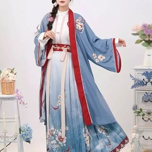 Hanfu 3 piece set Blue red white plum cherry blossom peony